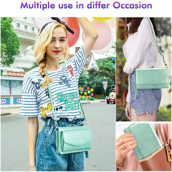 Small Crossbody Bag Women Mini Cell Phone Purse RFID Card Holder Green - Picture 2 of 6